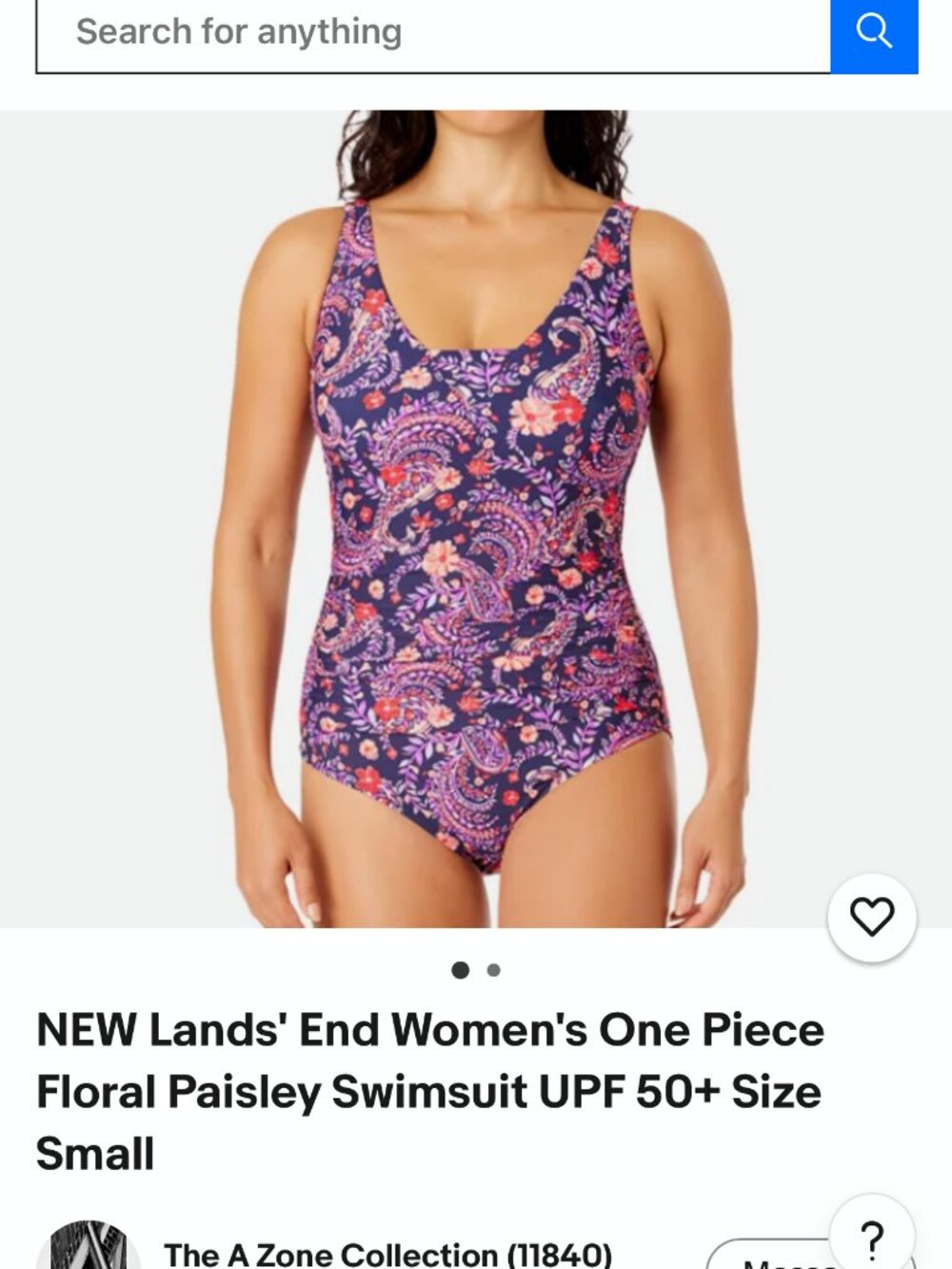Lands End Swim Suit Sweetheart Neckline Purple Pasley with SPF